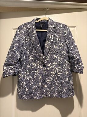 Jones New York Navy and White Paisley Blazer